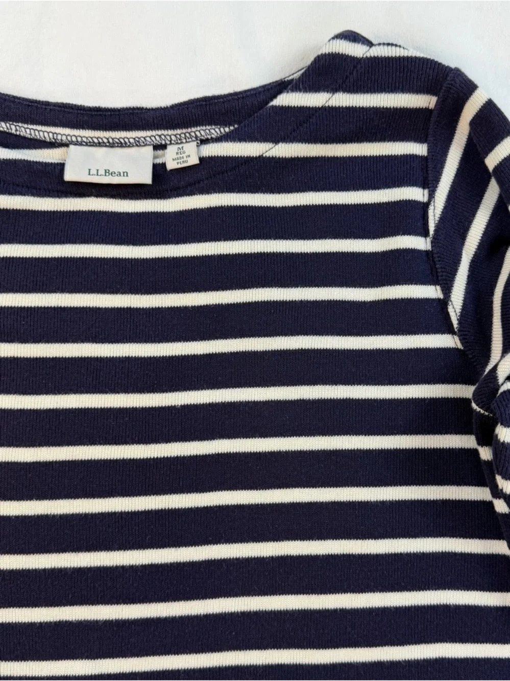 L.L. Bean Navy and Cream Classic Mariner Shirt 3/4 Sleeves Size Medium - Picture 2 of 8